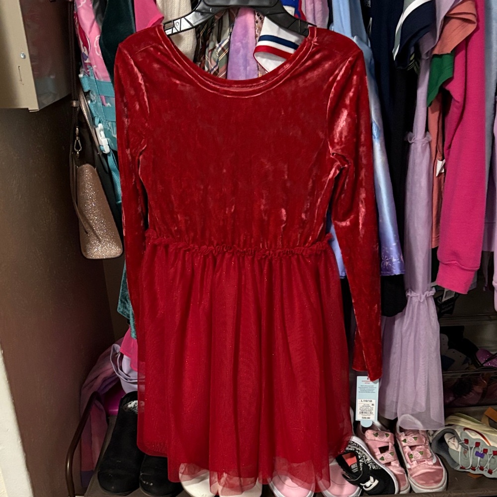 Cat & Jack Red Velvet Kids Casual Dress